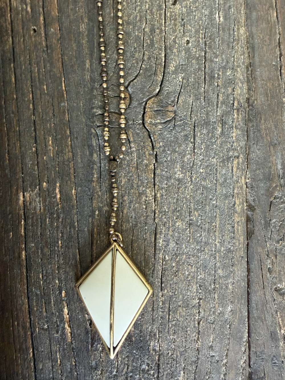 Lucky Gold-Tone White Enamel Geometric Pendant Necklace